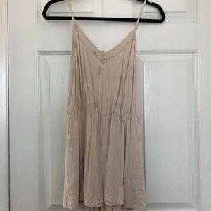 Beige Romper with Lace Top Trim